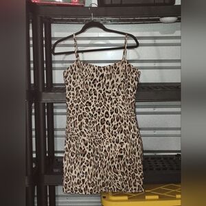 Leopard Print Spaghetti Strap Slip Dress - Neutral Tones